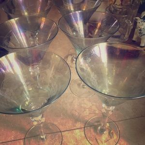 6 Martini glasses- Iridescent etched glass!